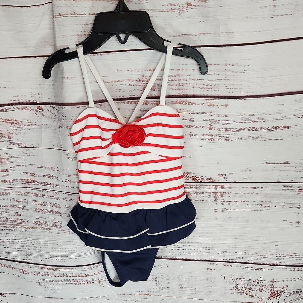 Janie and Jack Red and White One Piece Swimsuit Nautical Style